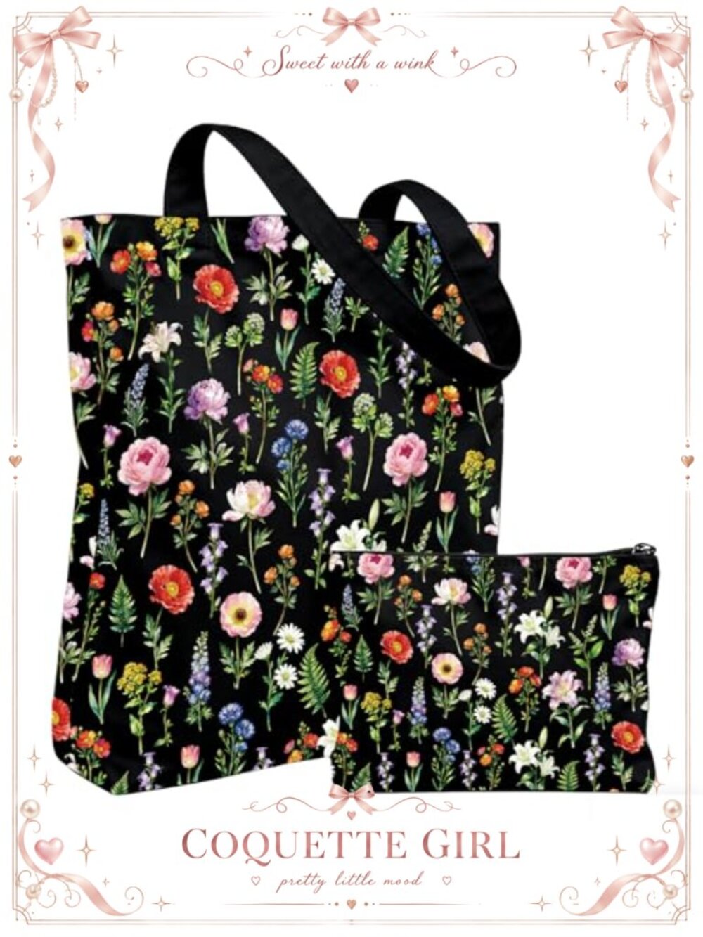 2 Pack Polyester Canvas Tote Bag with Zipper Pouch Reusable Shopping Bags